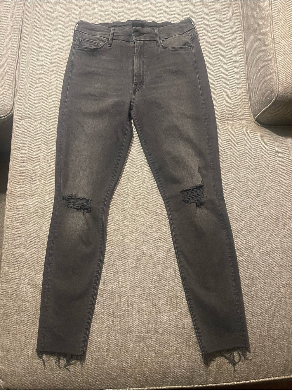 MOTHER The Hustler Ankle Fray Jeans Size 30 Lighting Up Lanterns Gray